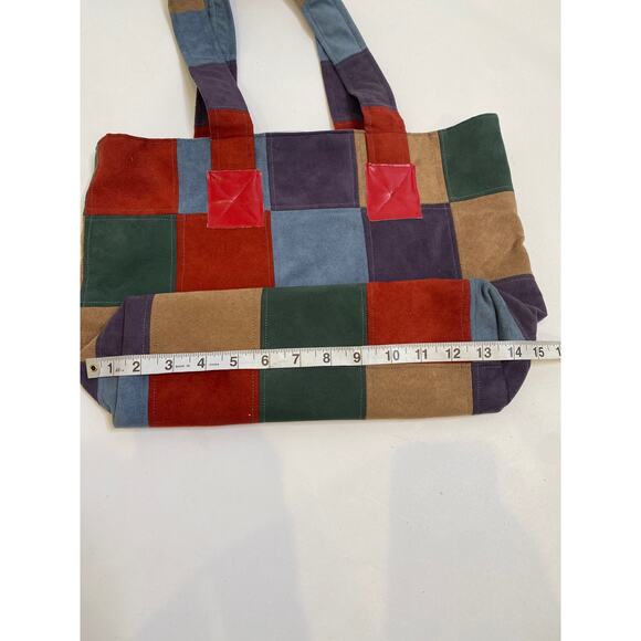 Multicolored Patchwork Sueded Shoulder Bag Purse Handmade by Louise White OS VTG - Picture 13 of 13